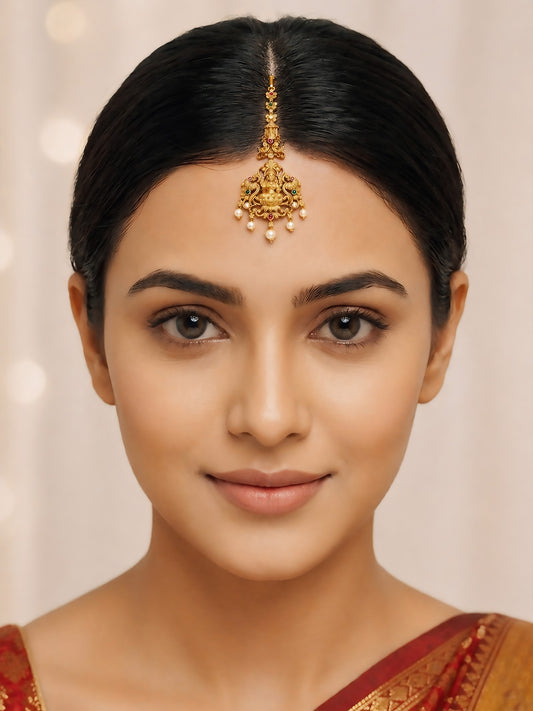 Gold Plated AD Temple Maang Tikka for Women
