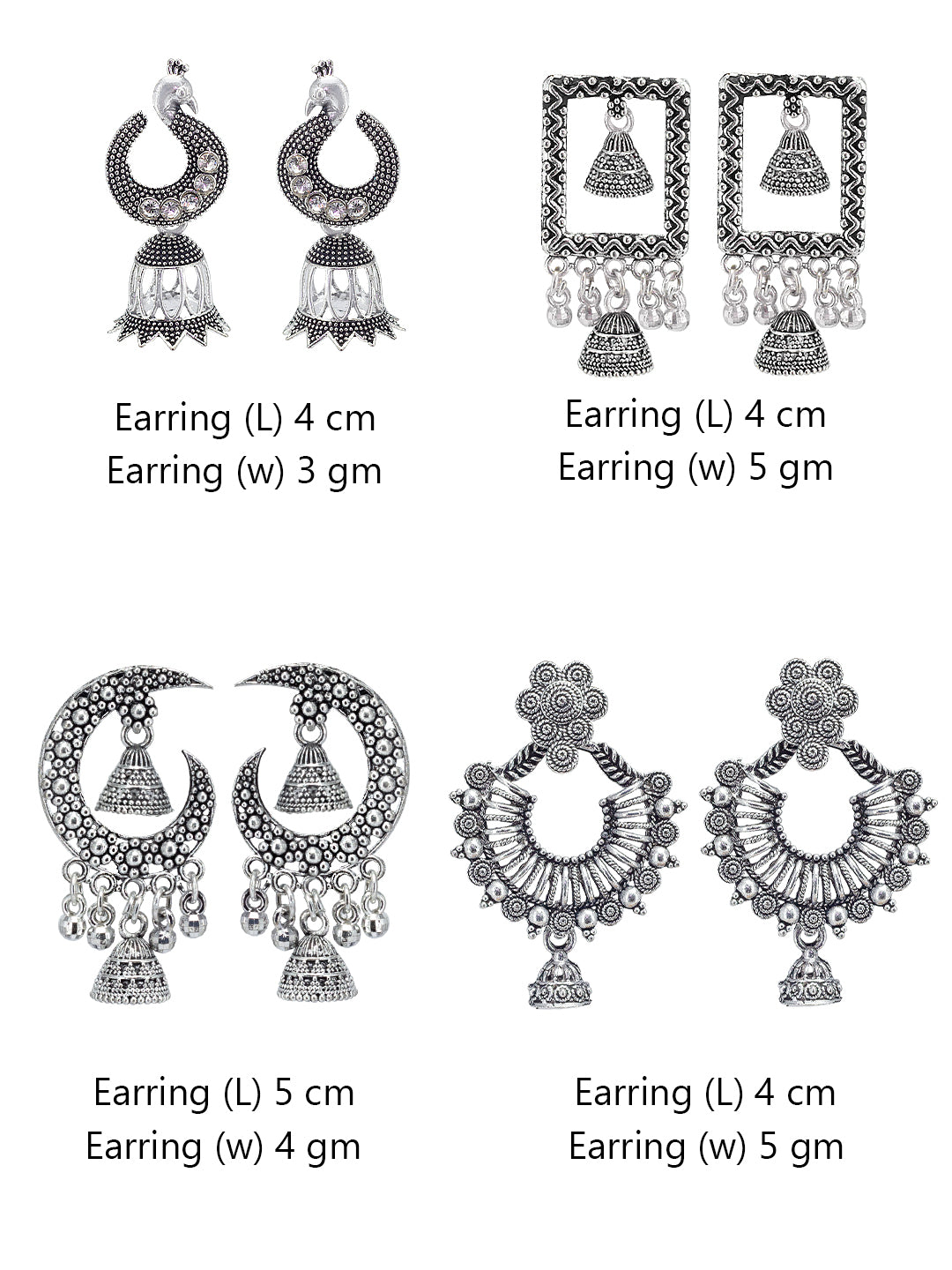 Set of 4 Floral & Peacock Chandbali & Jhumki Earrings