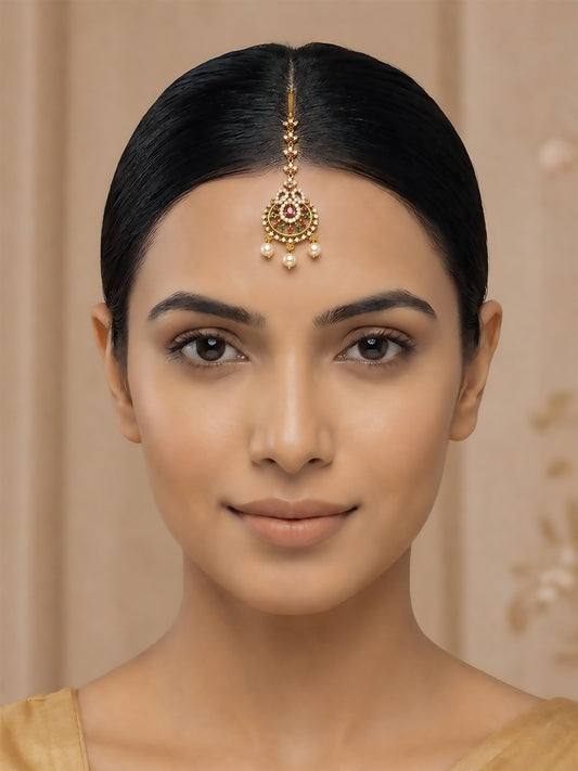 Gold Plated AD Ethnic Maang Tikka for Women