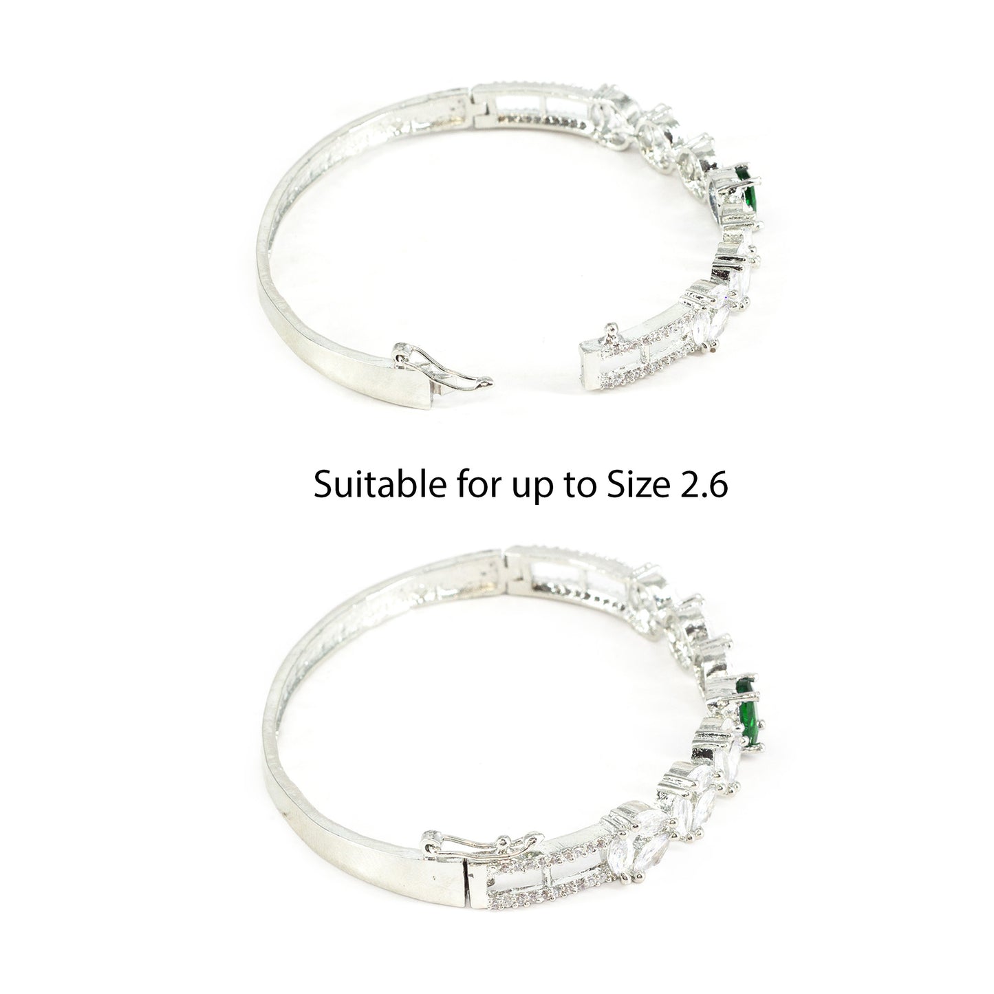 Silver Plated Green AD Minimal Bangle Bracelet for Women