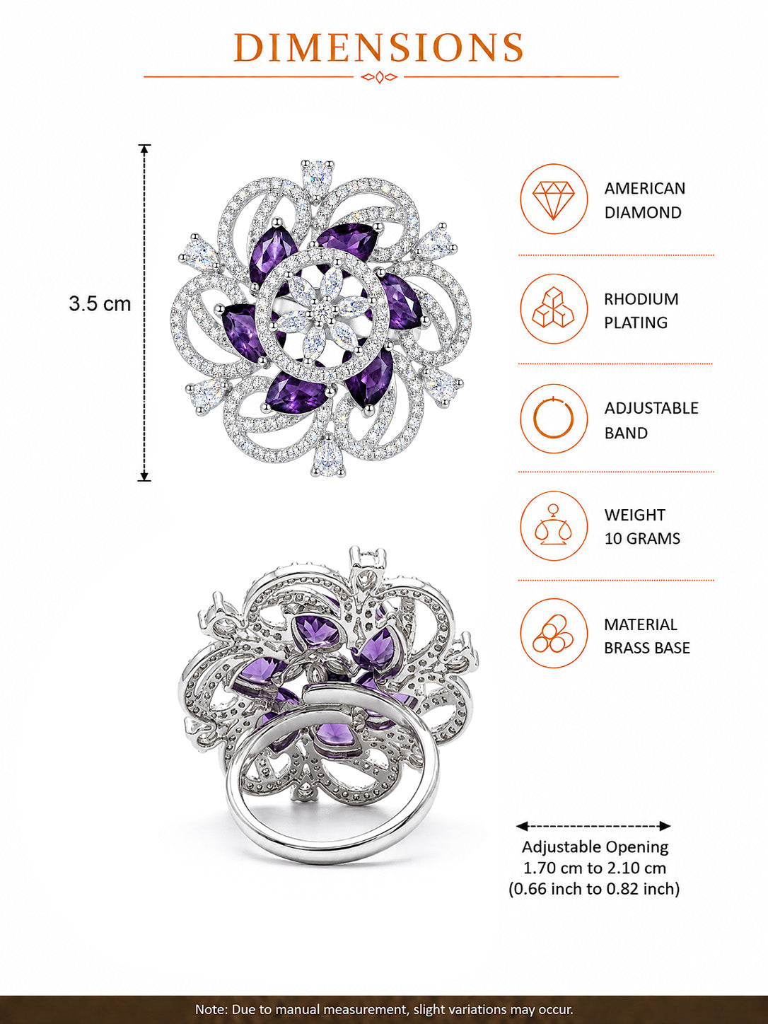 Silver Plated Purple AD Finger Ring for Women