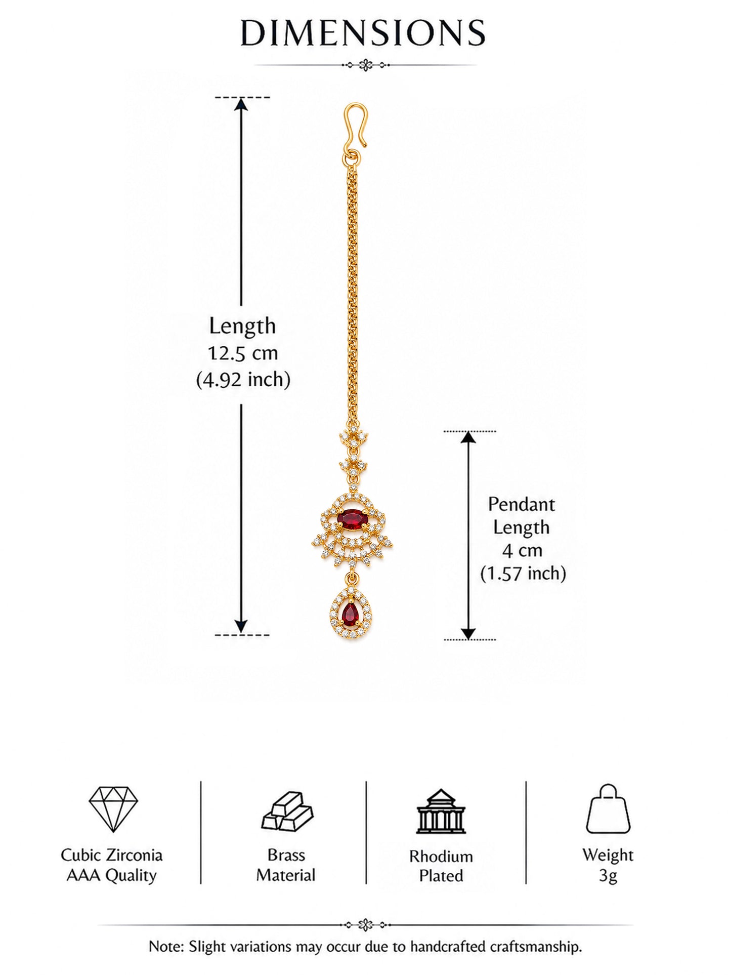Gold Plated Red AD Maang Tikka for Women