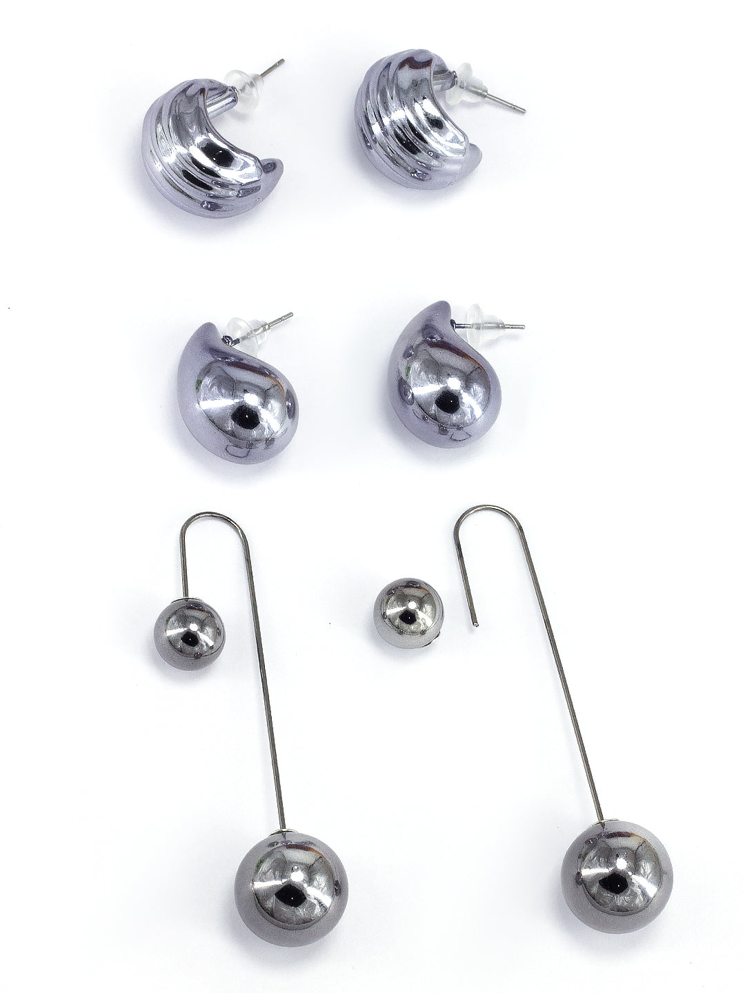 Pack of 3 Gun Metal Plated Studs & Drop Earrings
