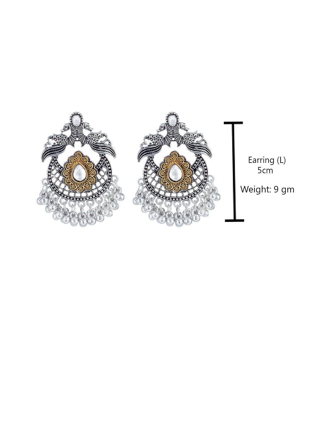 Dual-Tone Peacock Design Chandbaali Earrings