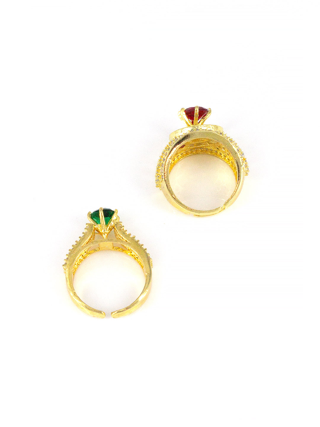 Pack of 2 Ring and Red Statement AD-Studded Adjustable Ring