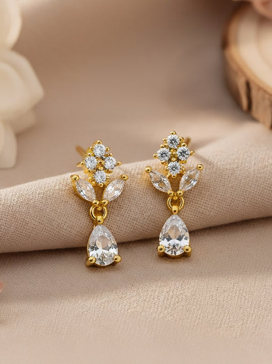 Gold Plated AD Minimal Drop Earrings for Women