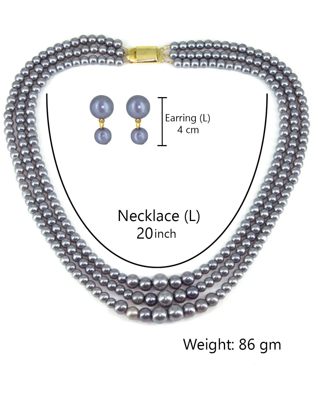 Ash Grey 3-Layered Faux-Pearl Jewellery Set