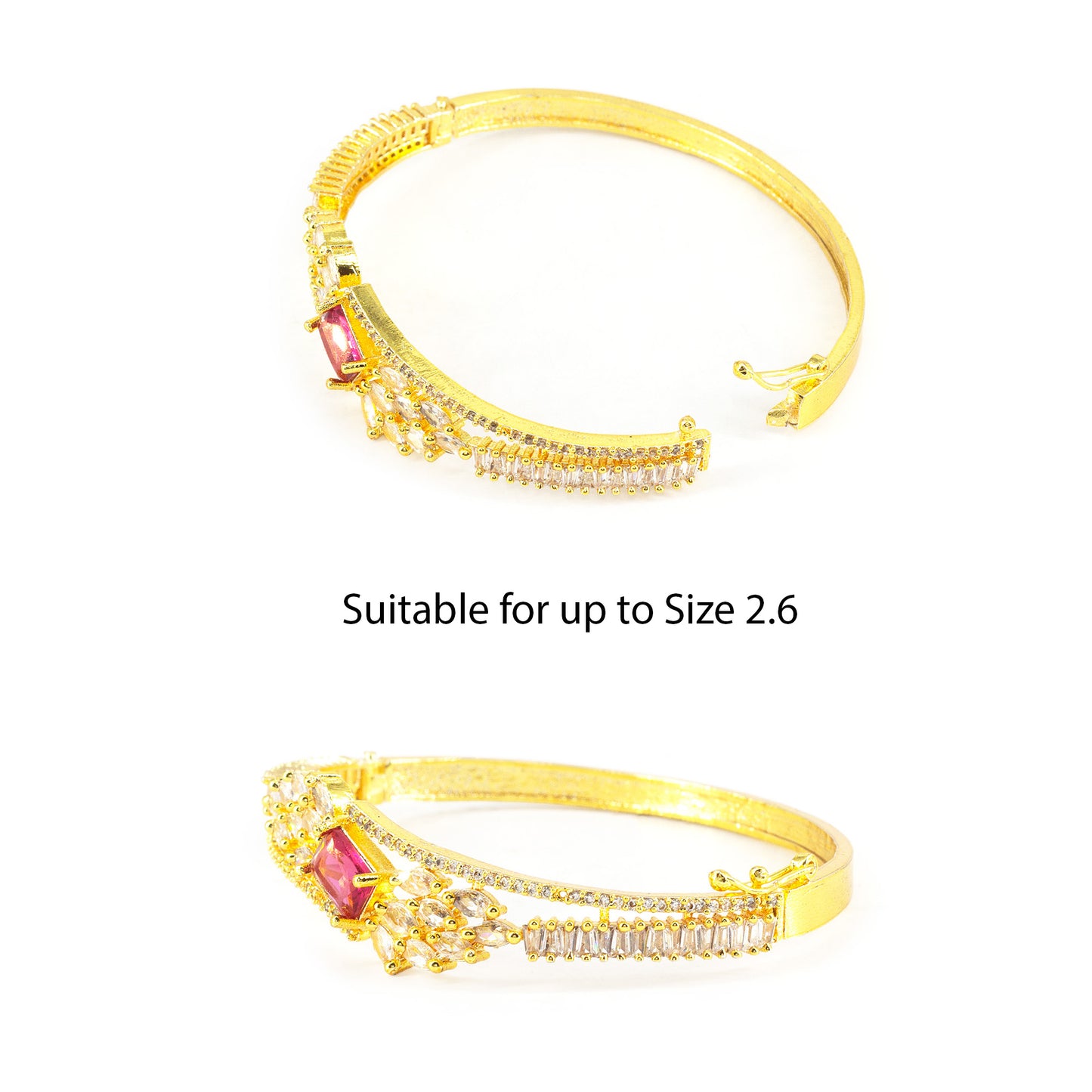 Gold Plated Red AD Leaf Bangle Bracelet for Women