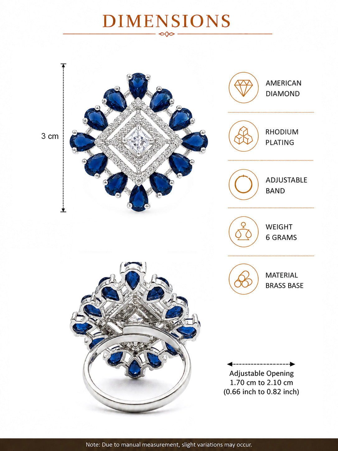 Silver Plated Blue AD Finger Ring for Women