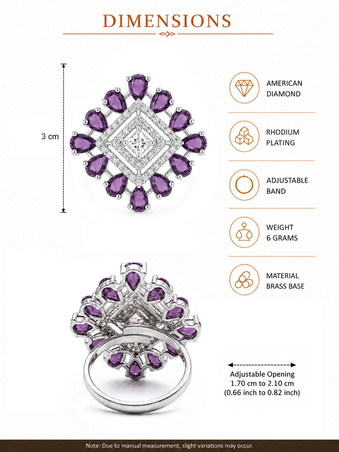 Silver Plated Purple AD Finger Ring for Women