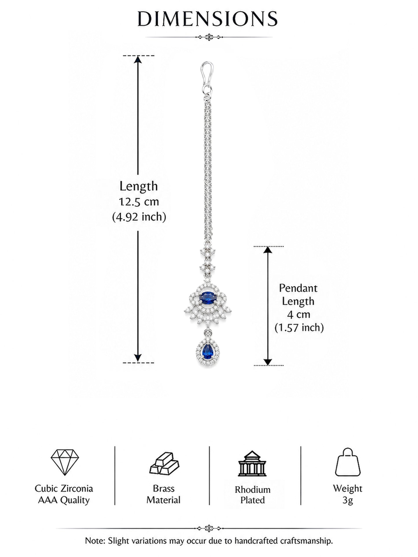Silver Plated Blue AD Maang Tikka for Women