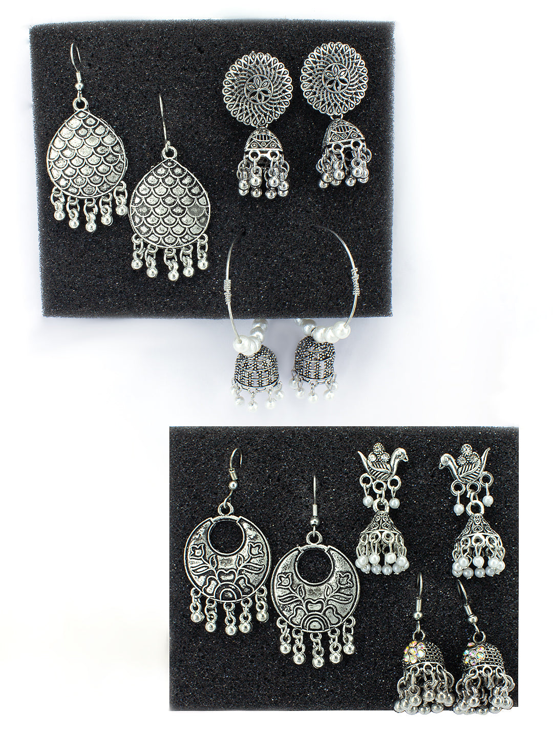 Pack of 6 Oxidized Jhumka Earrings