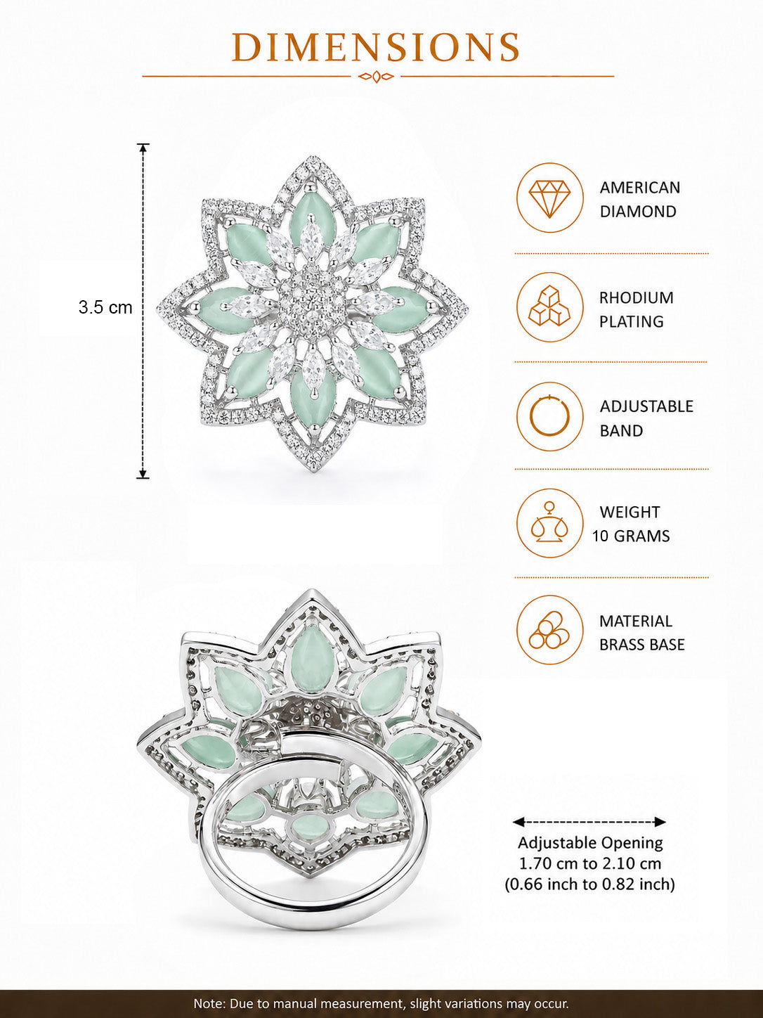 Silver Plated Green AD Floral Finger Ring for Women