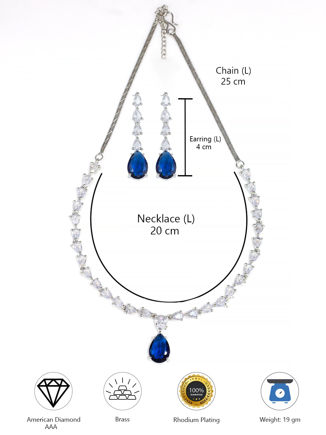 Blue Teardrop AD Jewellery Set