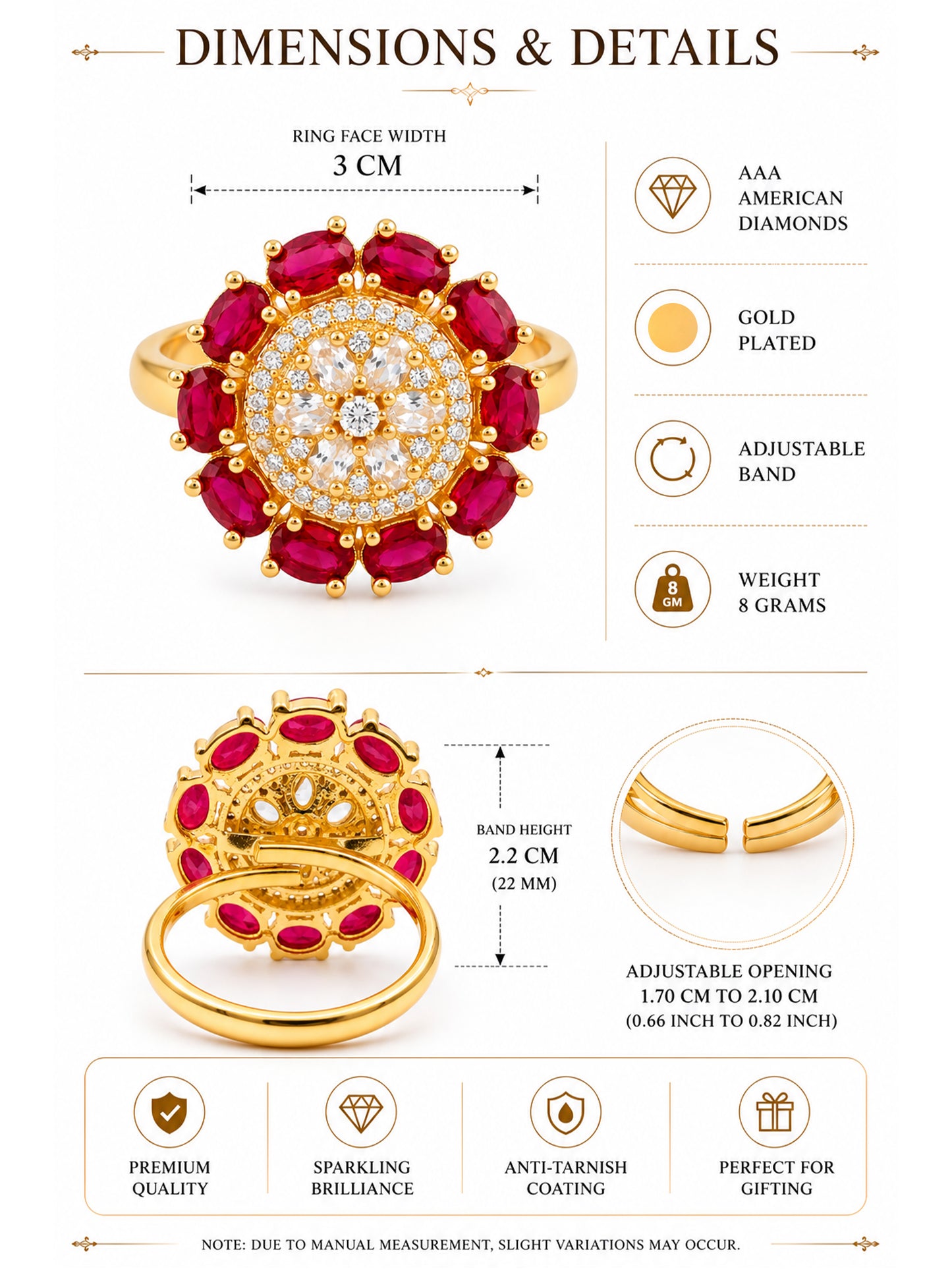Gold Plated Red AD Finger Ring for Women