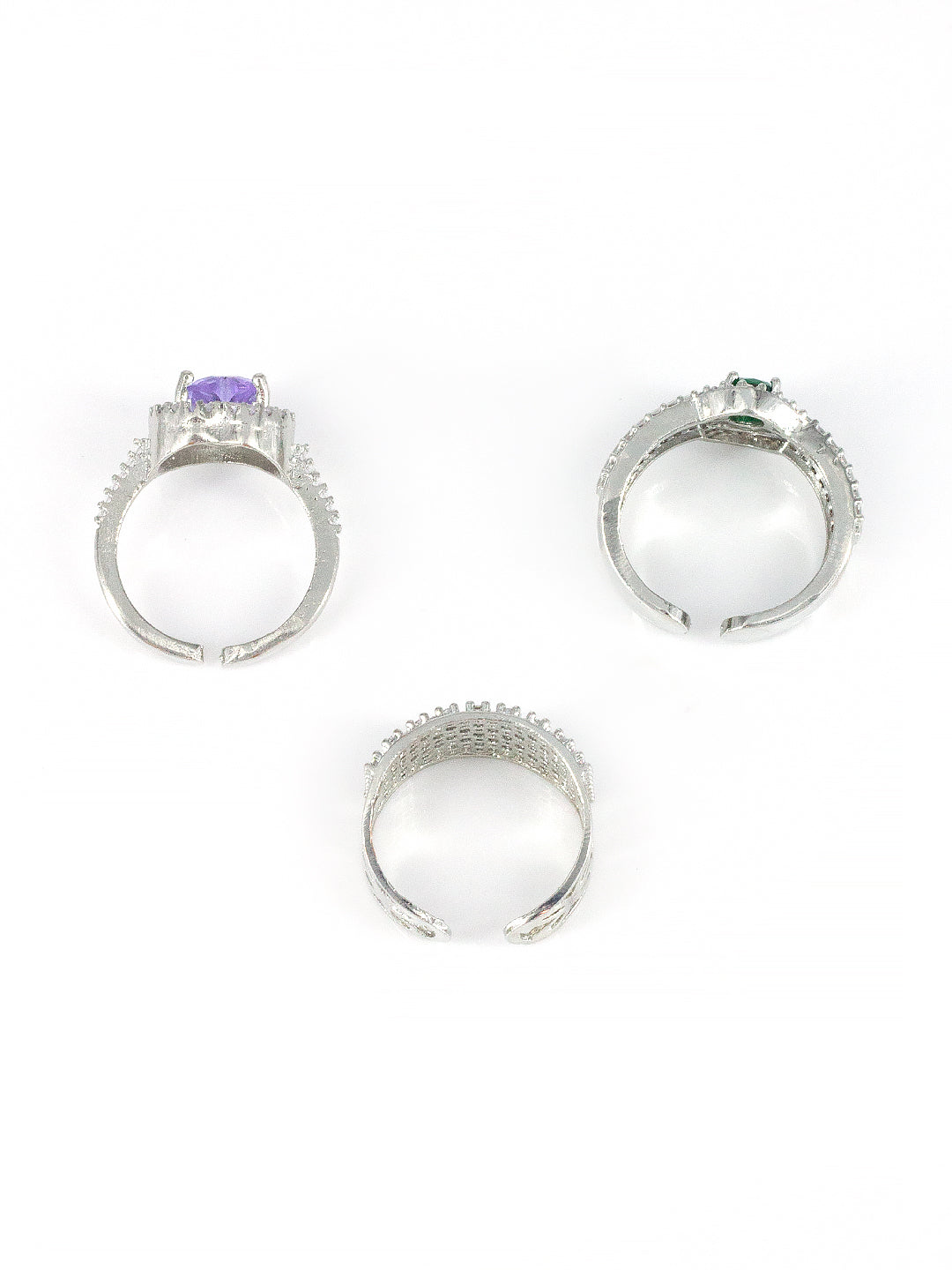 Pack of 3 AD-Studded Designer Adjustable Ring