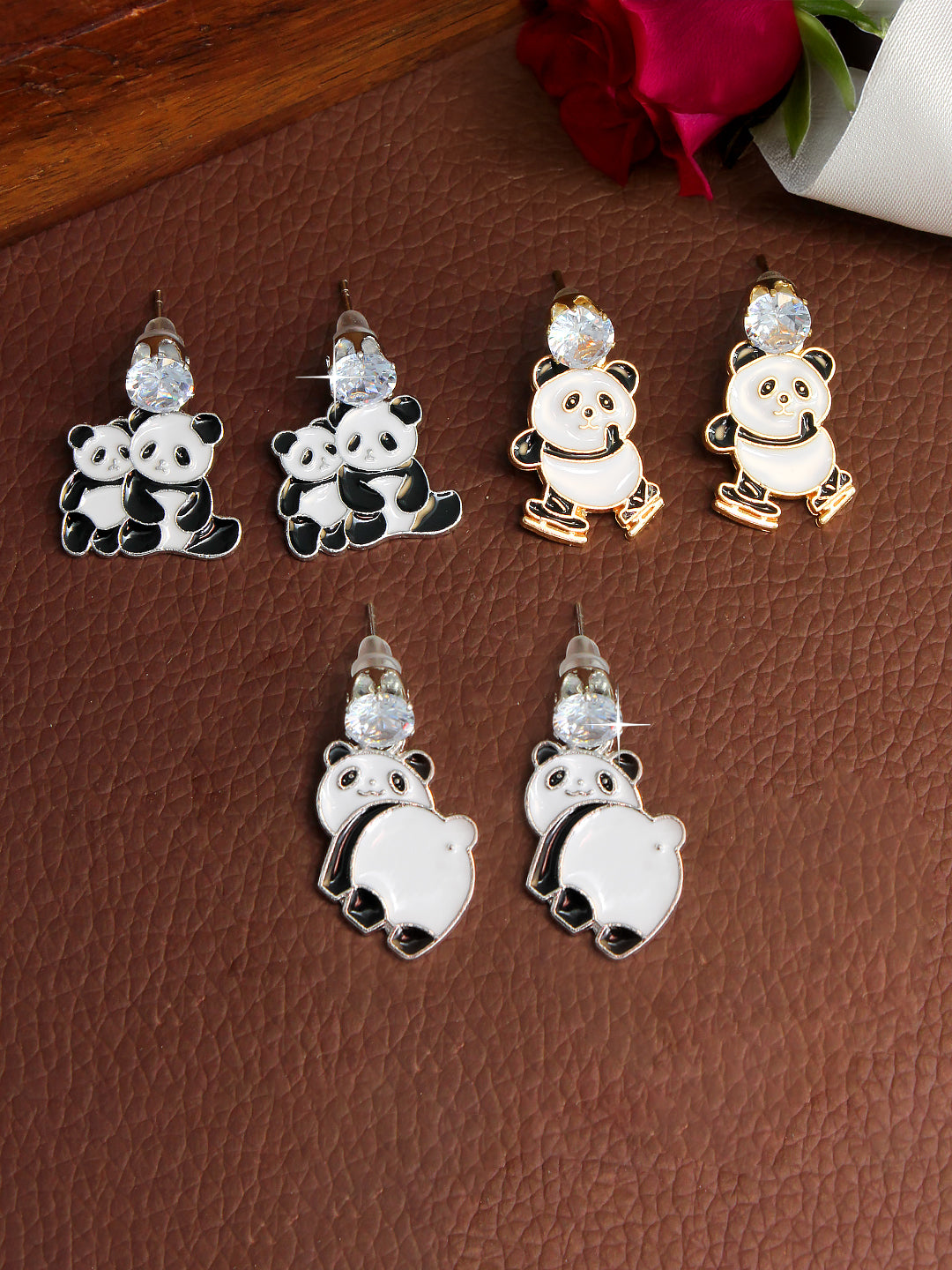 Set Of 3 Cute Panda Earrings For Girls