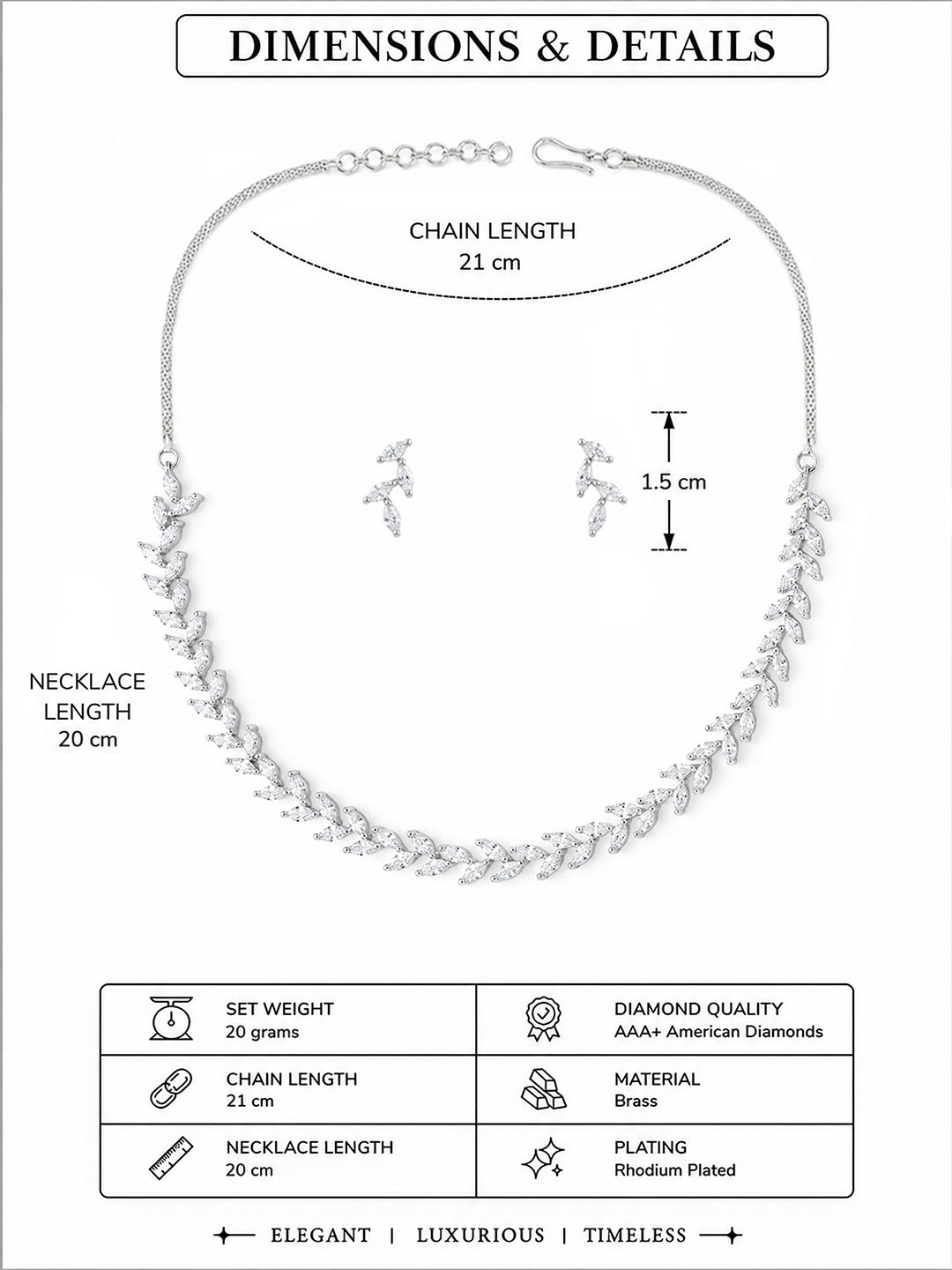 Silver-Plated Leaf American Diamond-Studded Jewellery Set