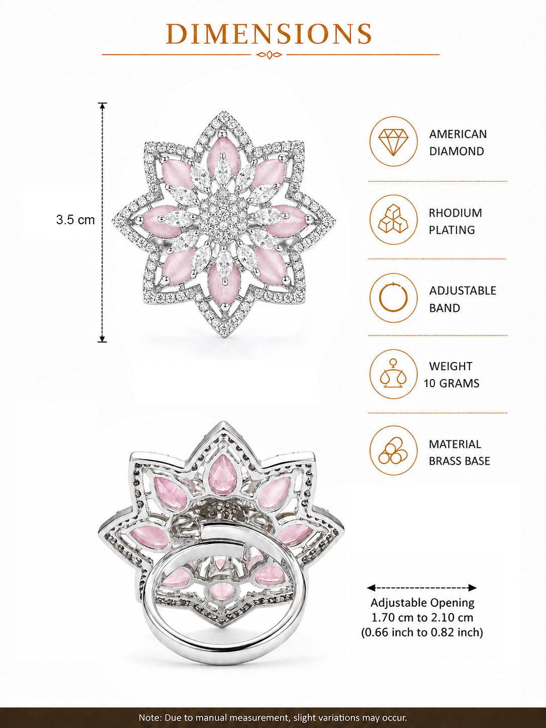 Silver Plated Pink AD Floral Finger Ring for Women