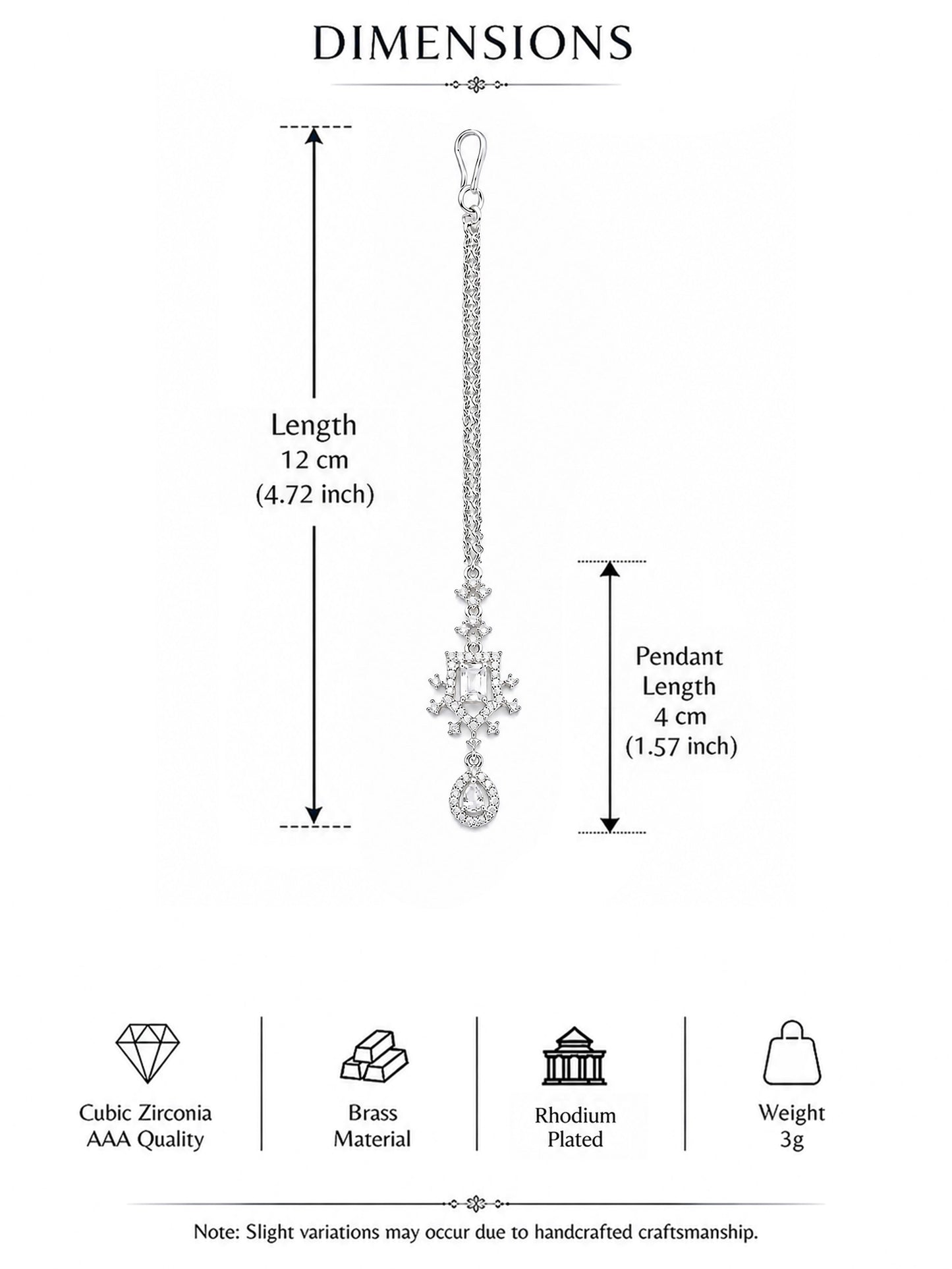 Silver Plated AD Maang Tikka for Women