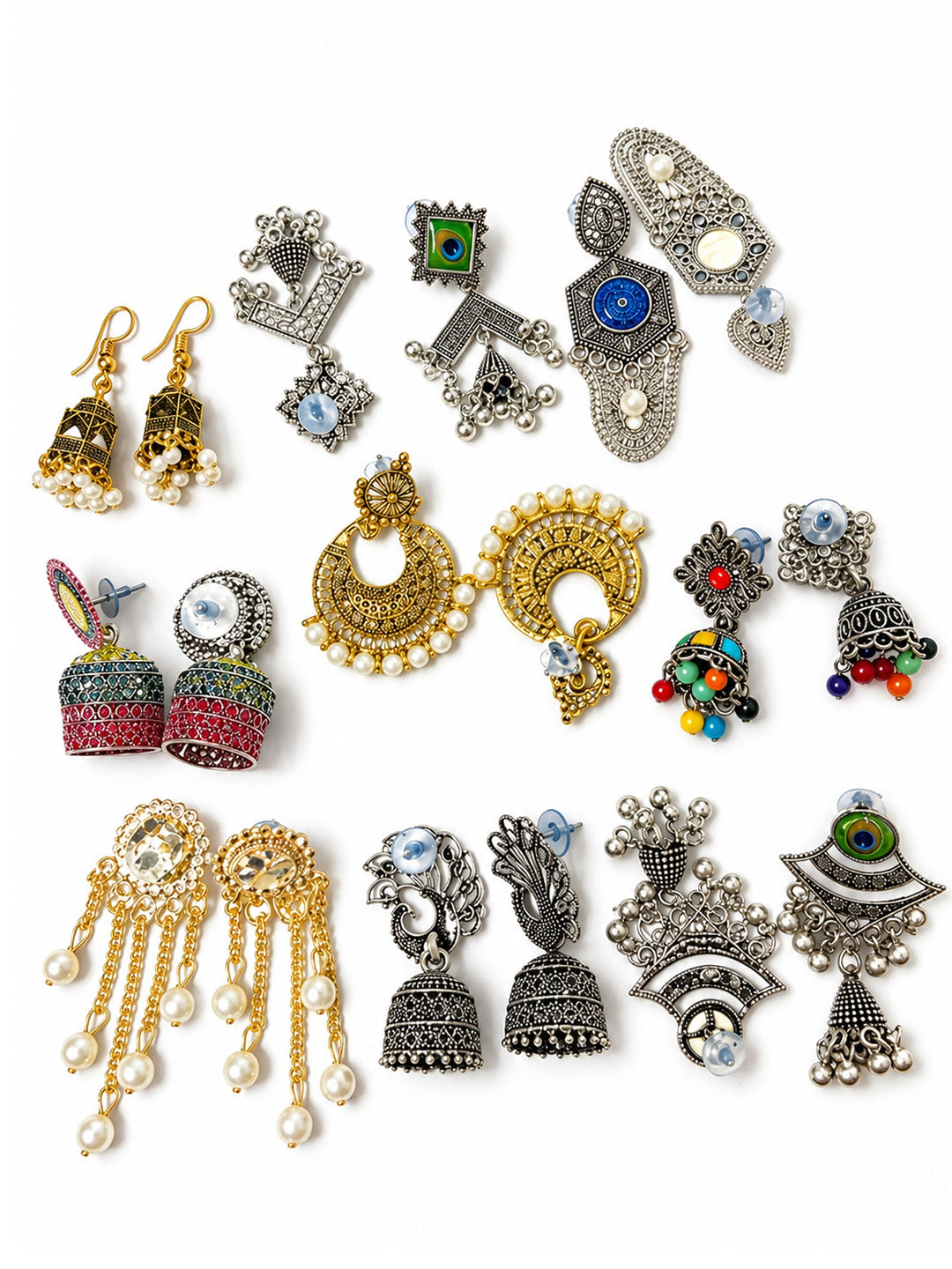 Set of 9 Jhumka Earrings for Women