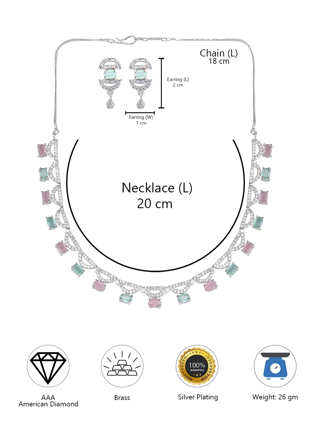 Pink & Mint Green AD Jewellery Set