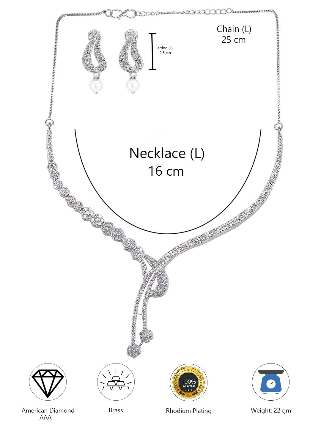 American Diamond Y-Shaped Designer Jewellery Set