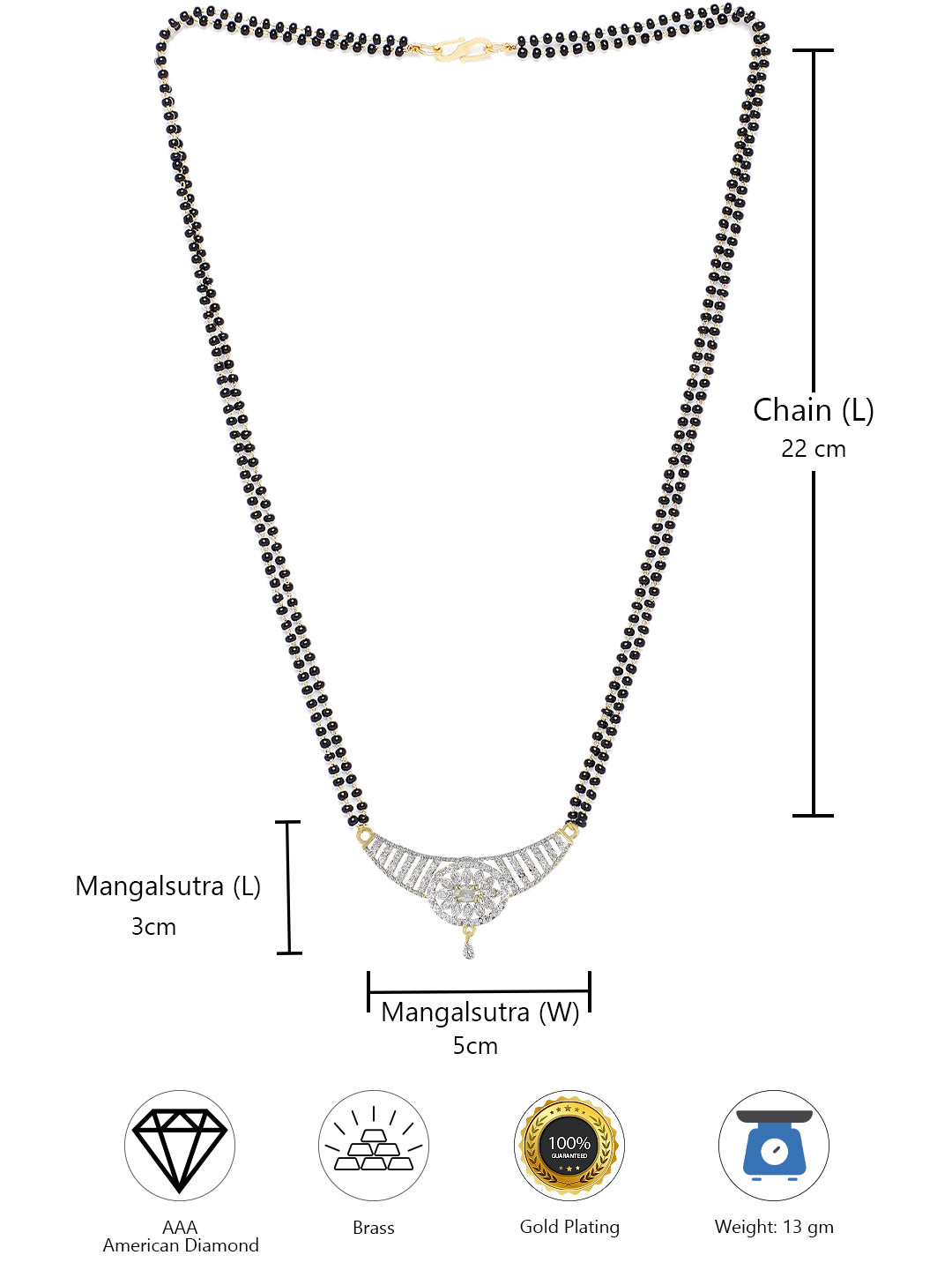 American Diamond & Black Beaded Mangalsutra