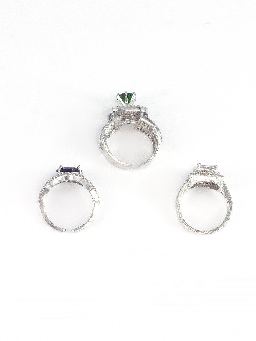 Pack of 3 AD-Studded Cocktail Adjustable Ring