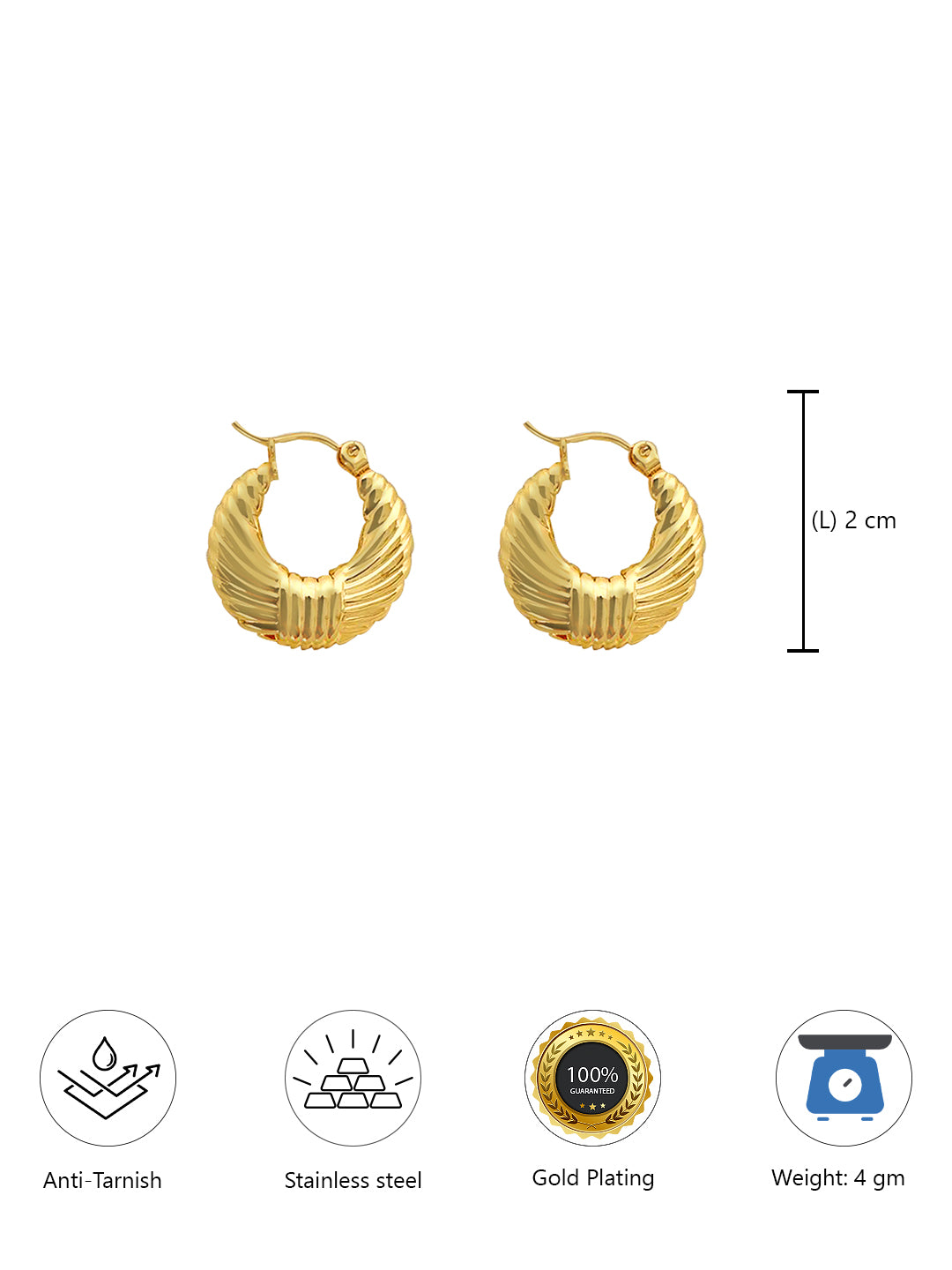 Stainless Steel Anti Tarnish Vintage Hoop Earrings