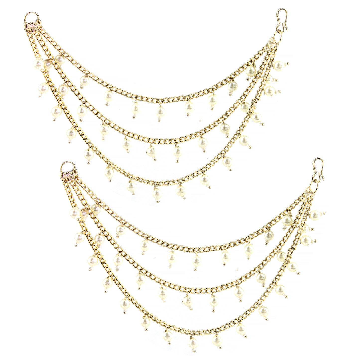 PRIVIU Gold-Plated 3-Layered Beads & Jhumki Spherical Shaped Drop Ear Cuff