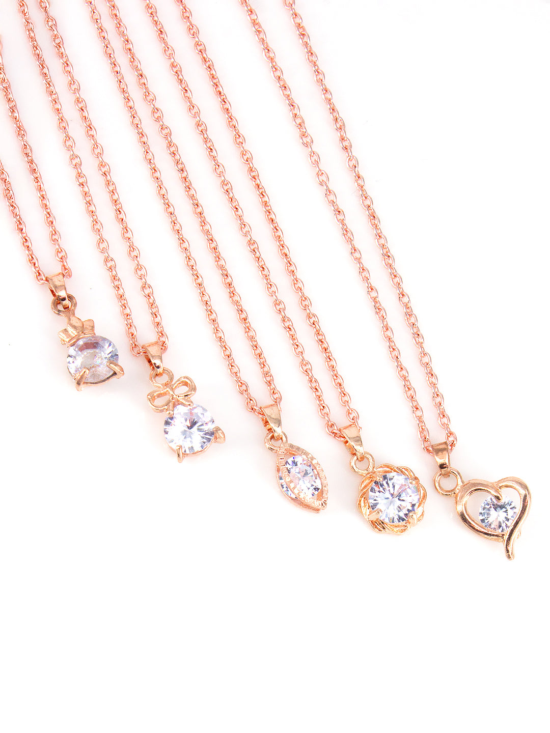 PRIVIU Rose Gold Pendant Necklace For Women And Girls ( Set Of 5)