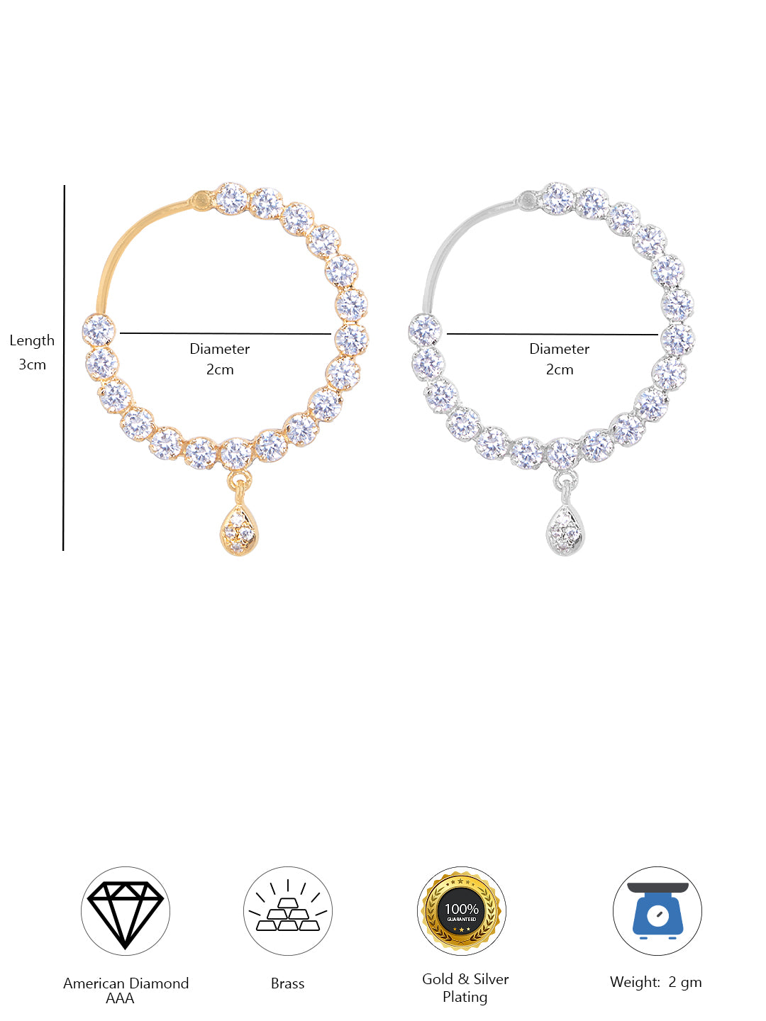 PRIVIU AD Drop Nose Ring Combo for Women and Girls