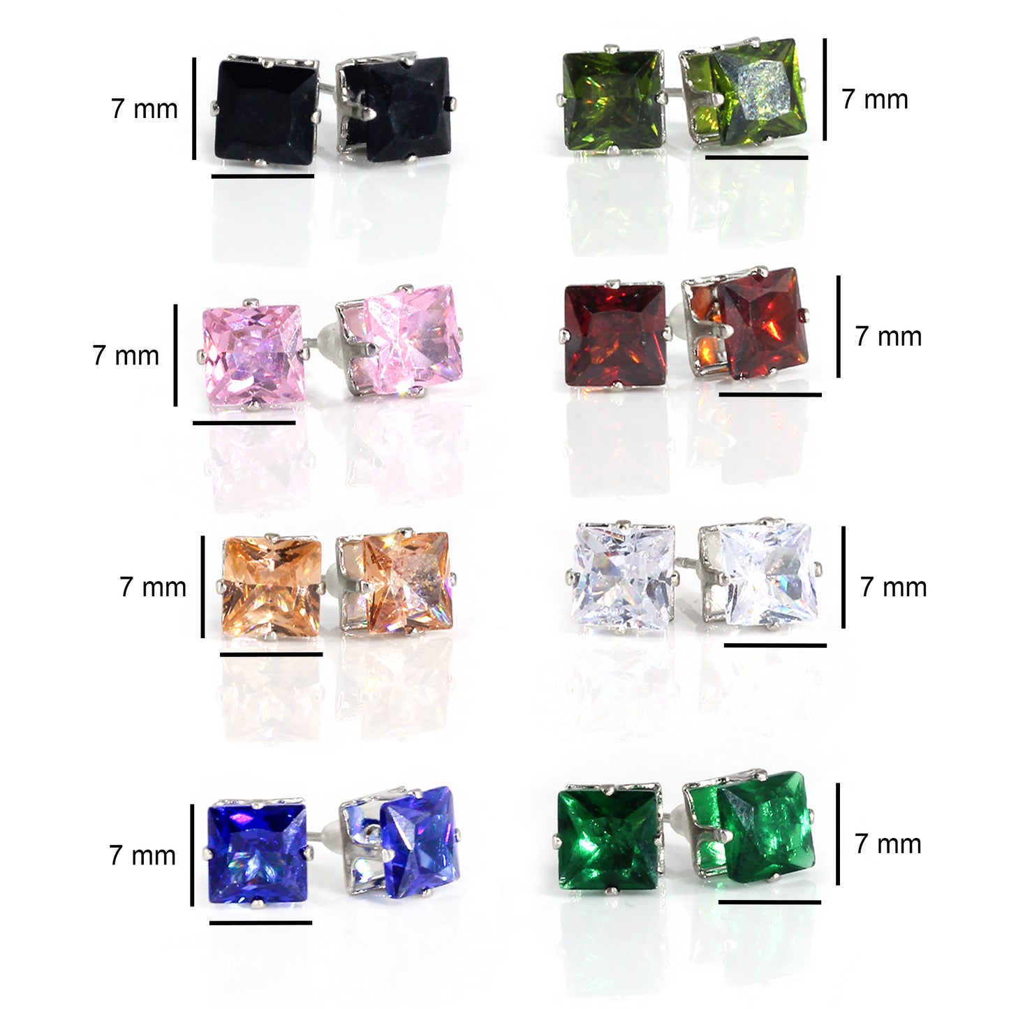 Pack of 8 Multicolor Square AD Stud Earrings