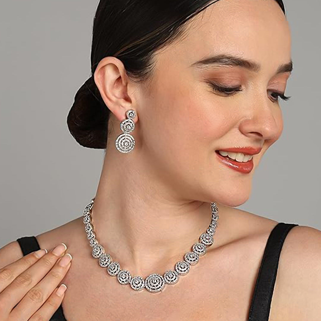 Rhodium Plated American Diamond Trendy Jewellery Set