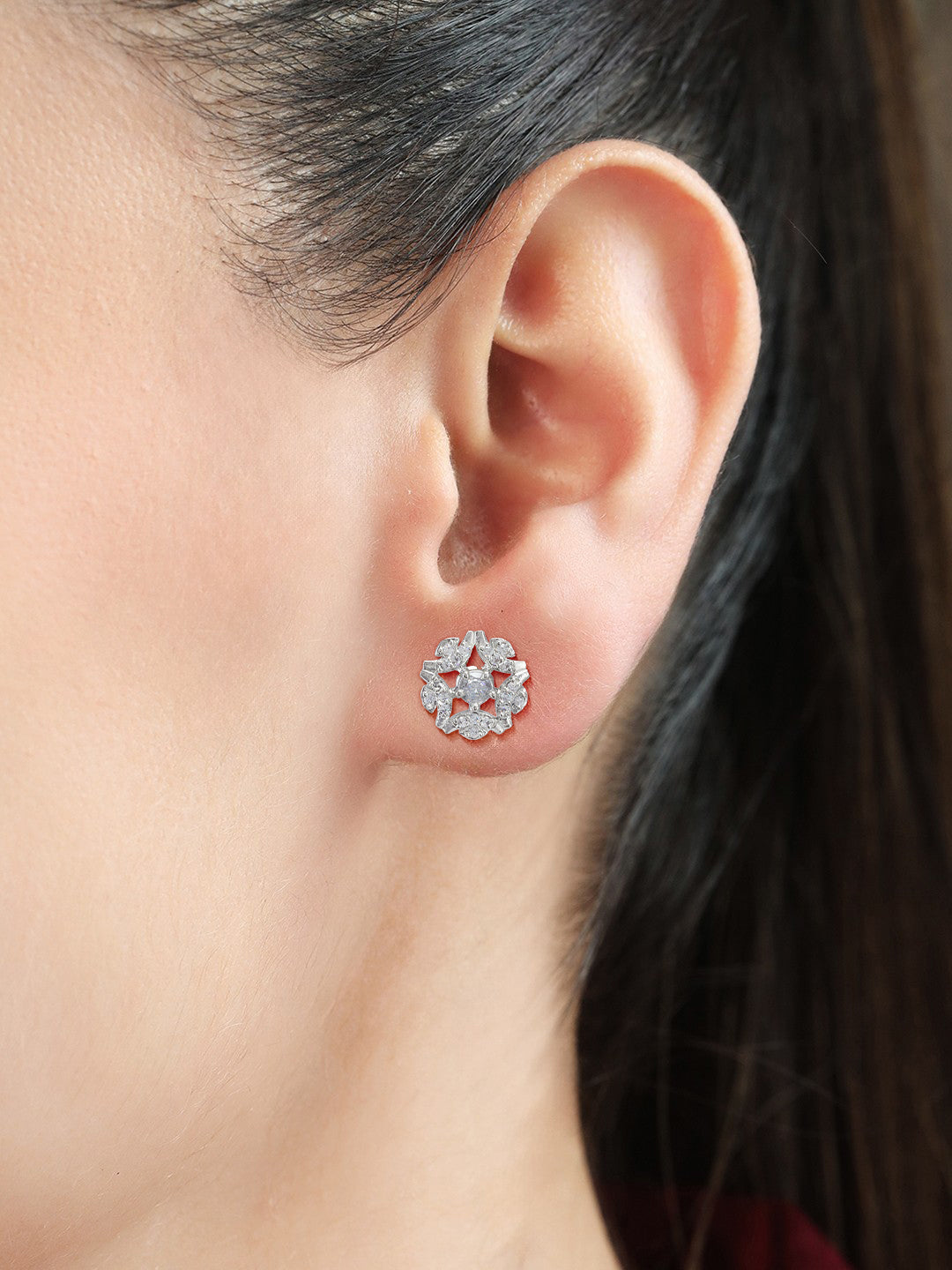 Pack Of 3 Rhodium Plated Geometric American Diamond Earrings