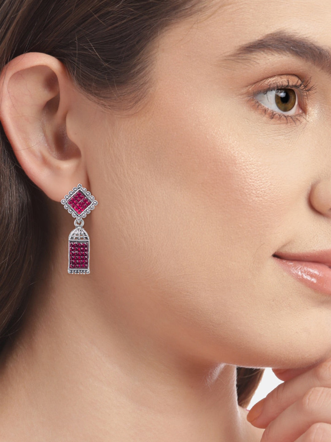 Pink Square Drop Earrings