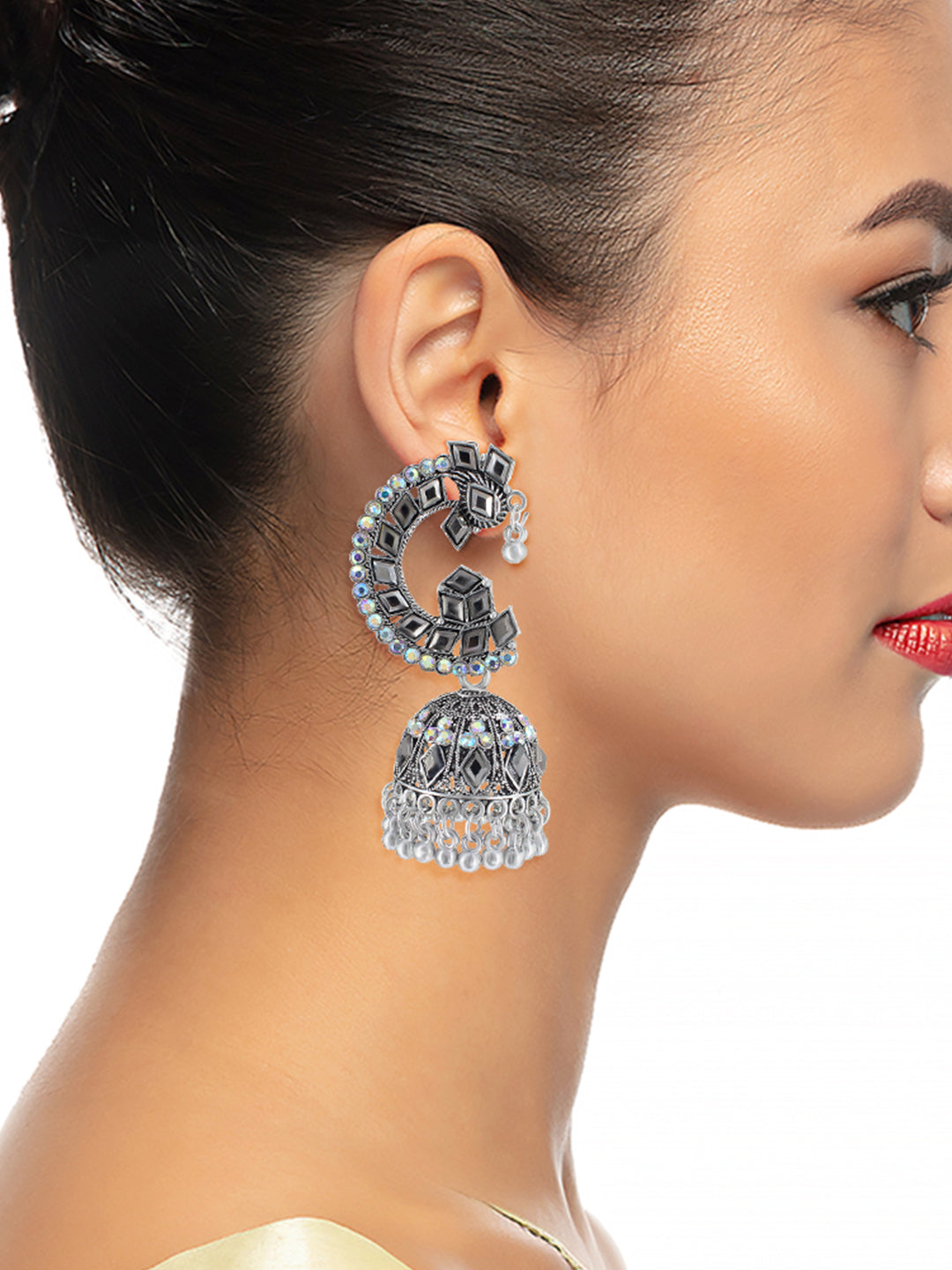 Oxidized Peacock Jhumka Earrings