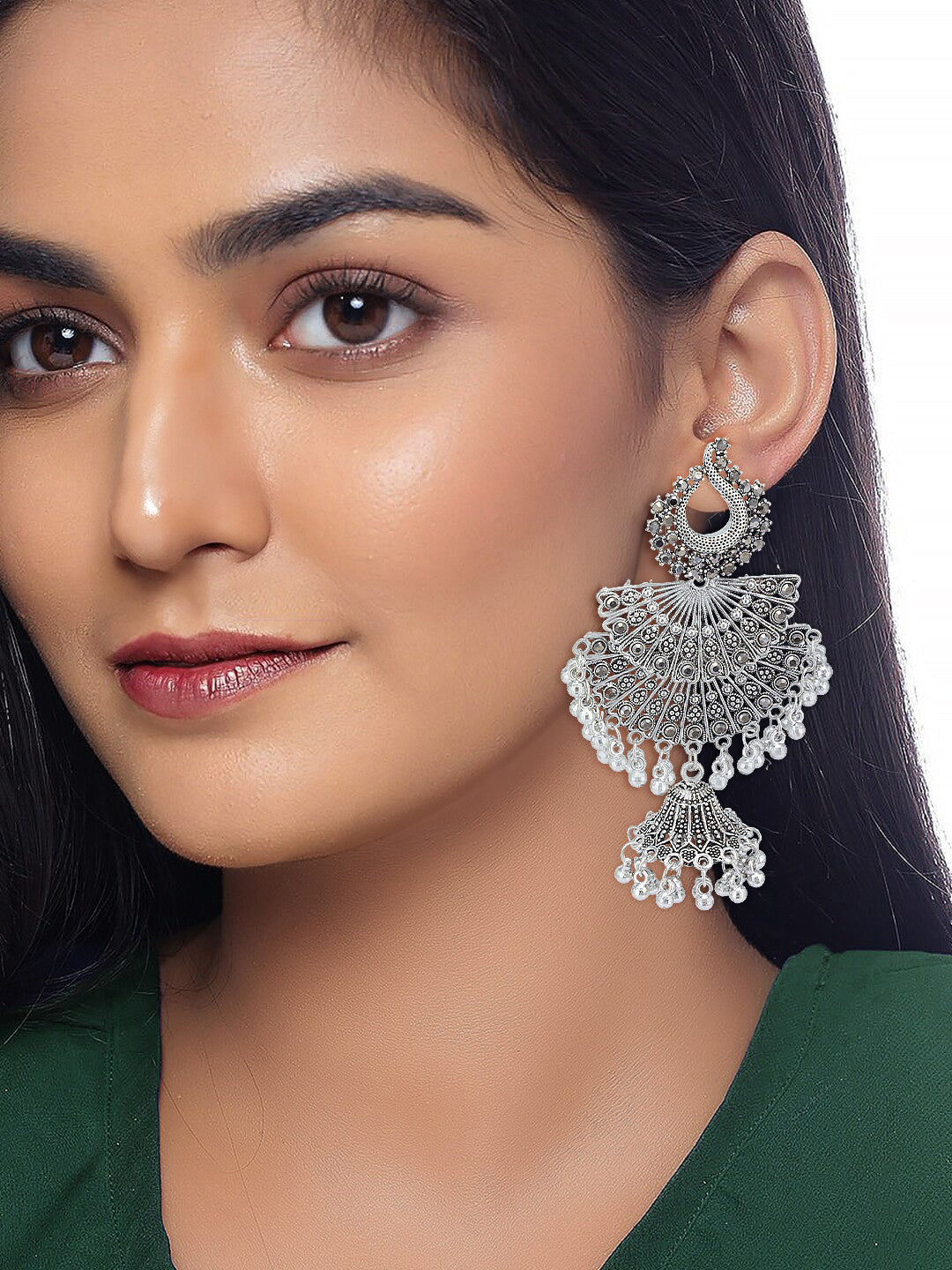 Pack of 2 Silver Oxidised Jhumka Earrings