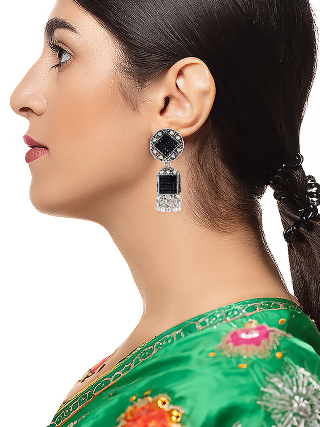 Oxidized Black Square Jhumka Earrings