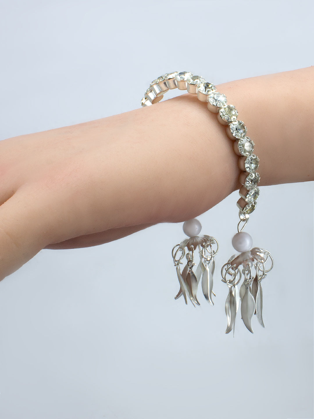 Silver Plated Trendy Rhinestone Jewellery Set with Bracelet