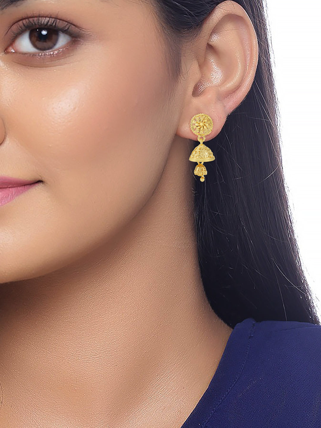 Gold Plated Floral Jhumka Earrings
