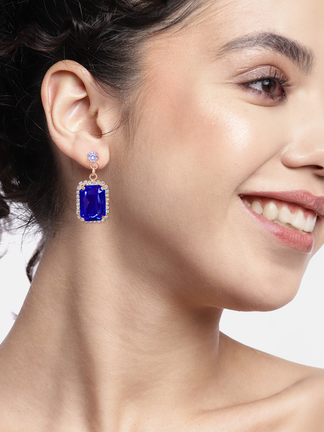 Blue Crystal Stone Square Drop Earrings