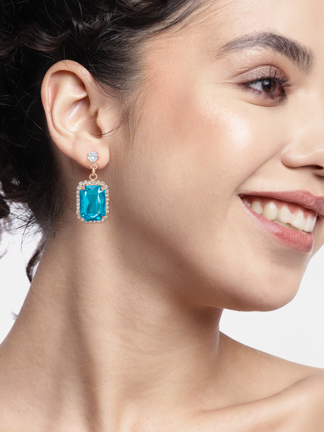 Blue Crystal Stone Square Drop Earrings