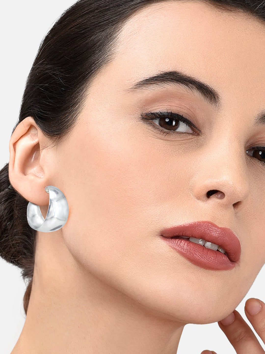 Silver Plated Contemporary Half Hoop Earrings