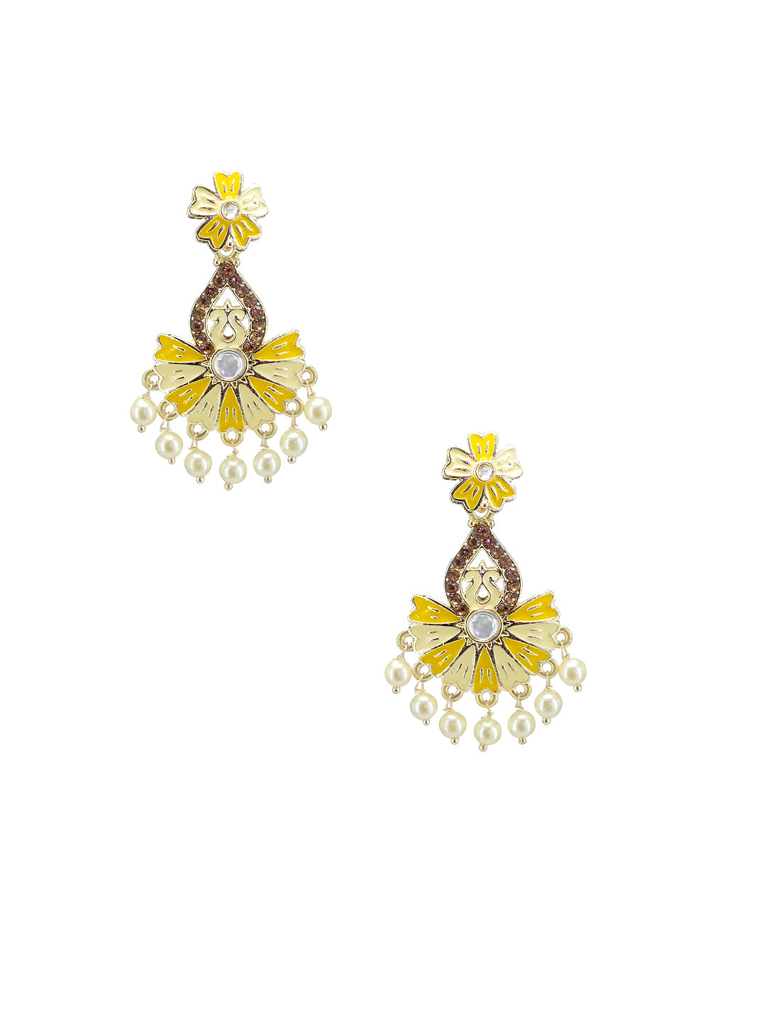 Yellow Floral Beads Drop Earrings