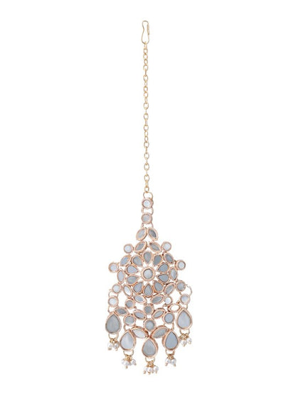 Rose Gold-Plated Mirror-Studded Jewellery Set With Maangtika