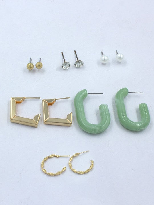 Pack of 6 Half Hoop & Stud Earrings
