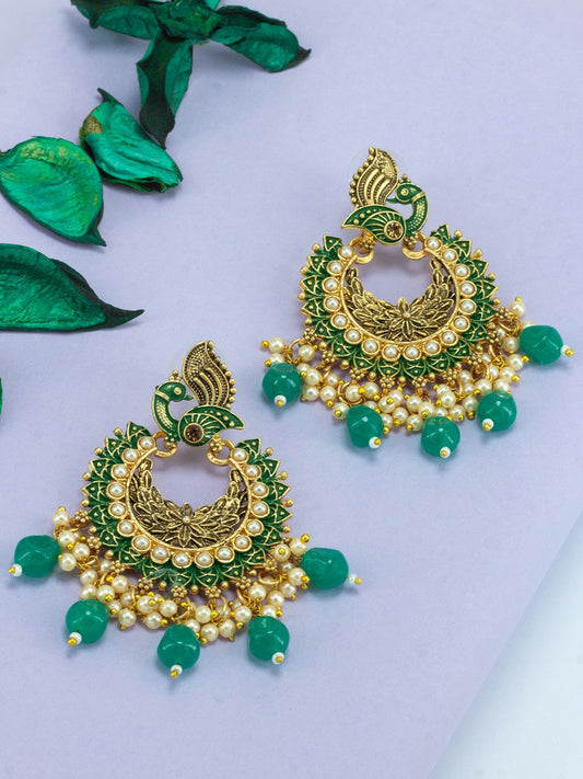 Green Peacock Beads Drop Earrings