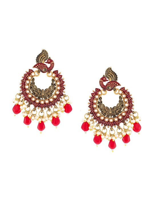 Red Peacock Beads Drop Earrings